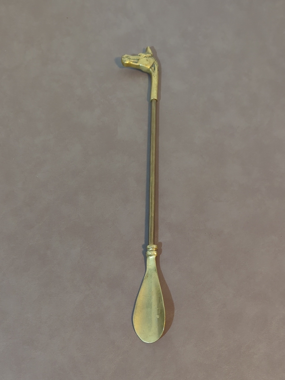 Vintage Russ Long 17 Inch Brass Horse Head Handle Shoe Horn Made In Korea